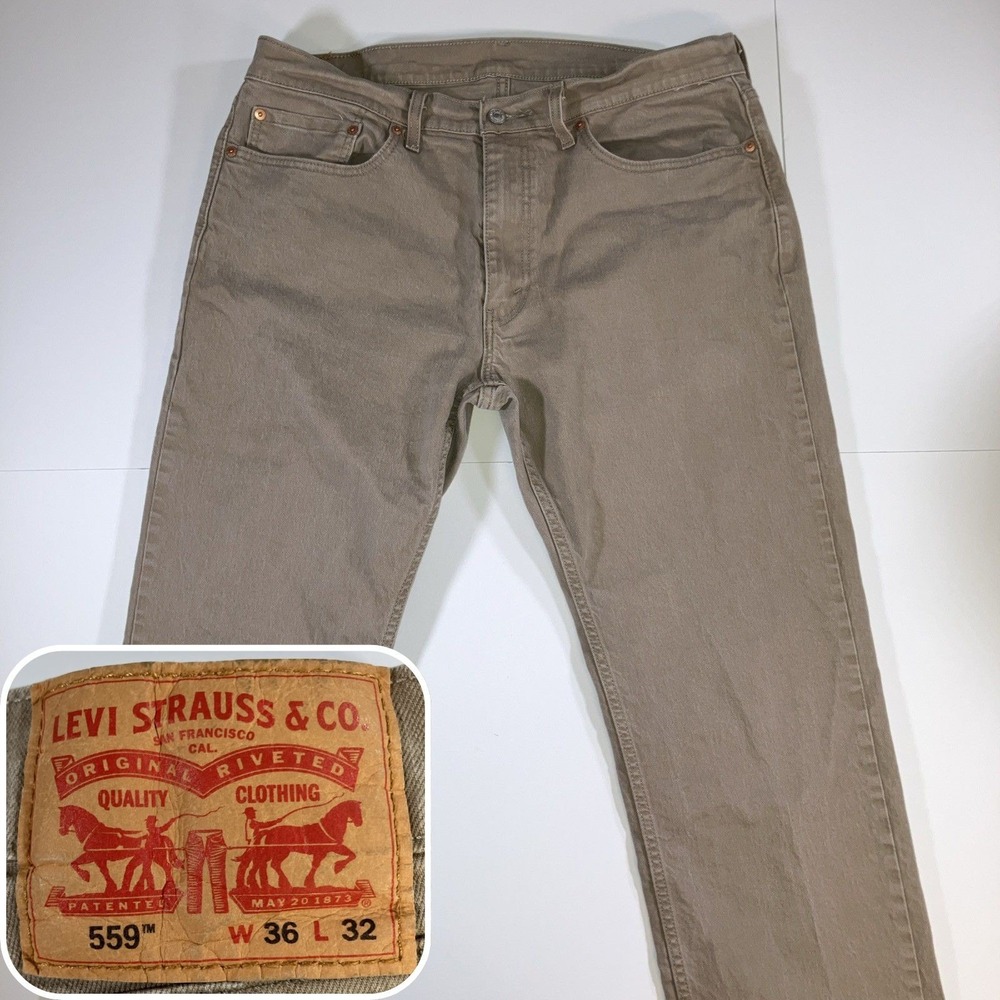 Levi's 559 Relaxed Straight Jeans Mens 36x32 Khaki Tan Stretch